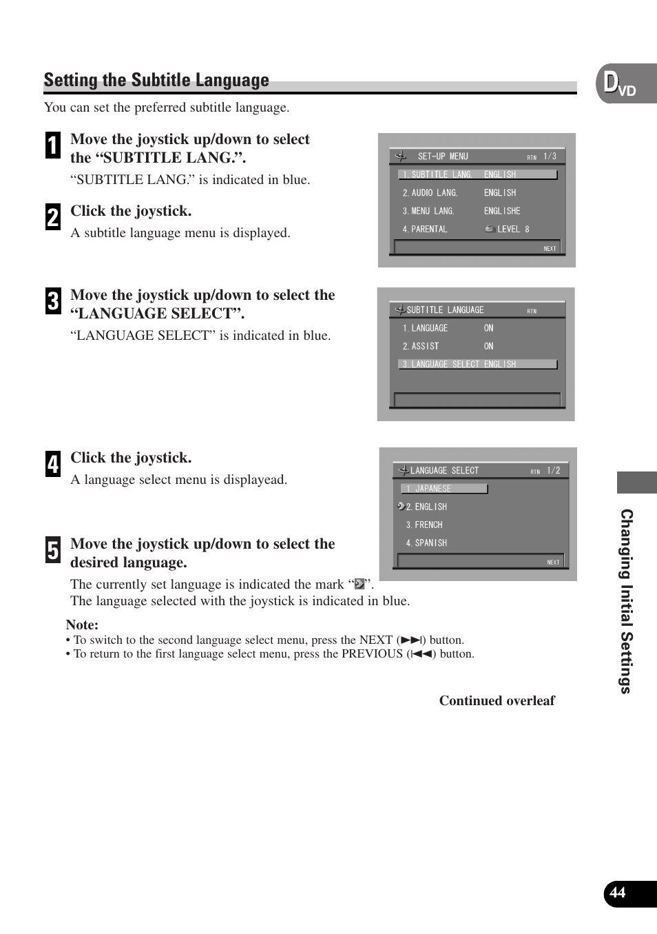 Setting the subtitle language | Pioneer AVX-P7300DVD User Manual | Page 49 / 80
