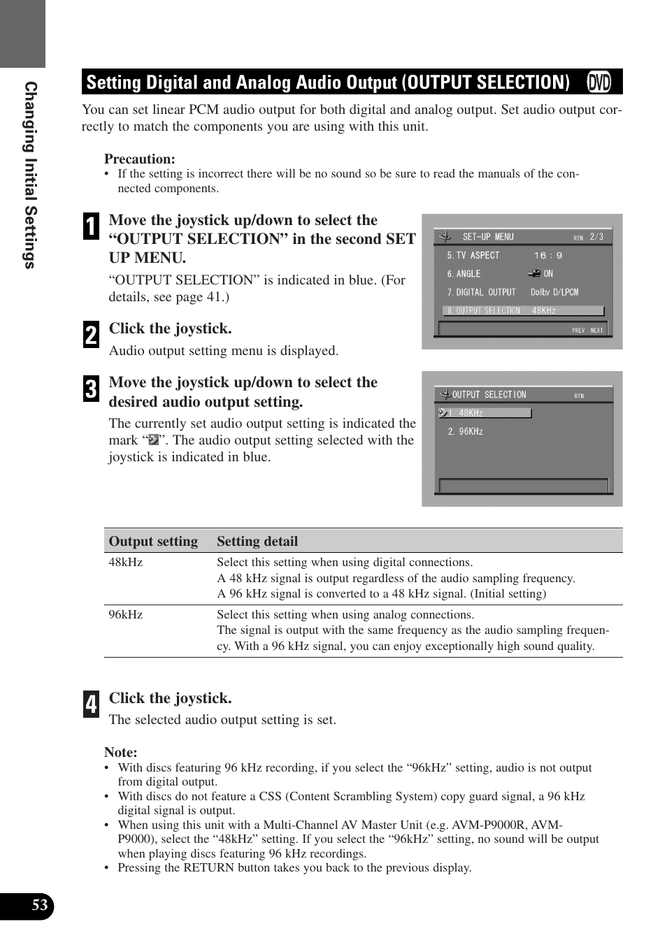 Setting digital and analog audio output, Output selection) | Pioneer AVX-P7300DVD User Manual | Page 58 / 80