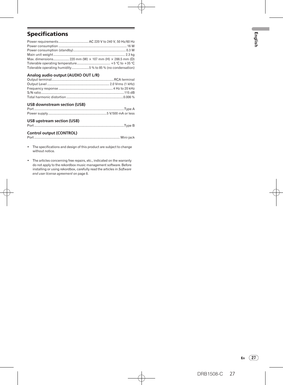 Specifications | Pioneer CDJ-350 User Manual | Page 27 / 84