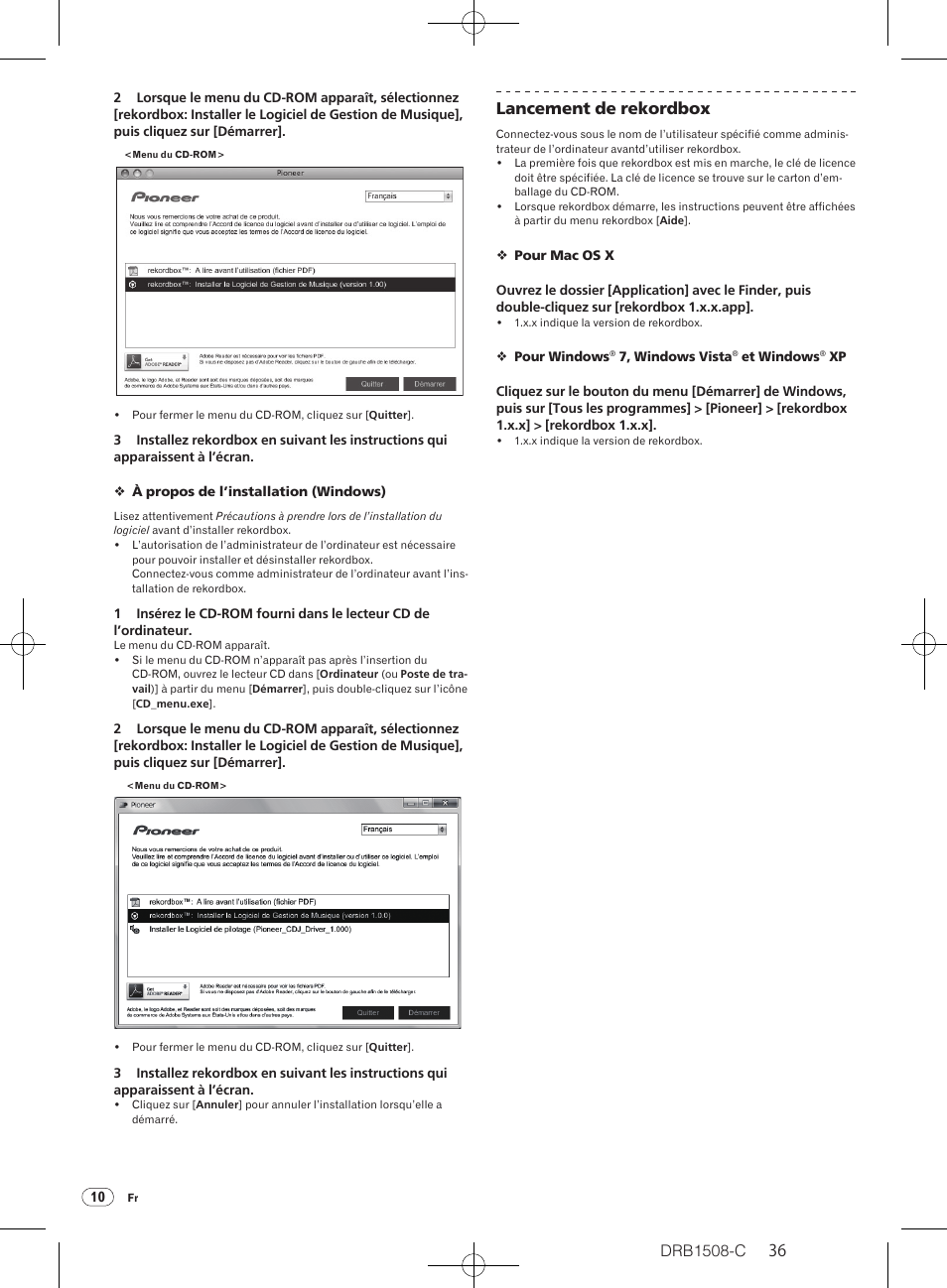 Drb1508-c, Lancement de rekordbox | Pioneer CDJ-350 User Manual | Page 36 / 84