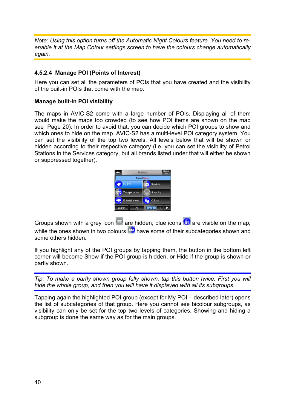 Manage poi (points of interest), 4 manage, Points of interest) | Pioneer AVIC-S2 RU User Manual | Page 40 / 84