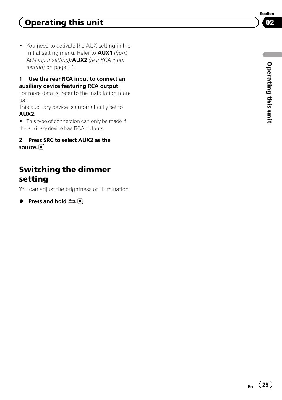 Switching the dimmer setting, Operating this unit | Pioneer DVH-340UB User Manual | Page 29 / 44