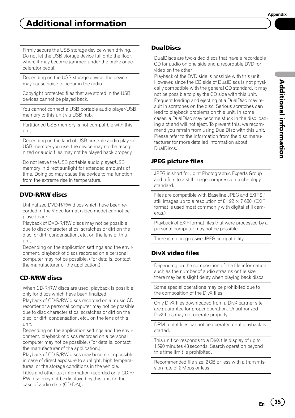 Additional information | Pioneer DVH-340UB User Manual | Page 35 / 44