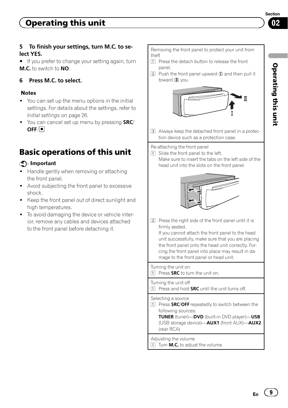 Basic operations of this unit, Operating this unit | Pioneer DVH-340UB User Manual | Page 9 / 44