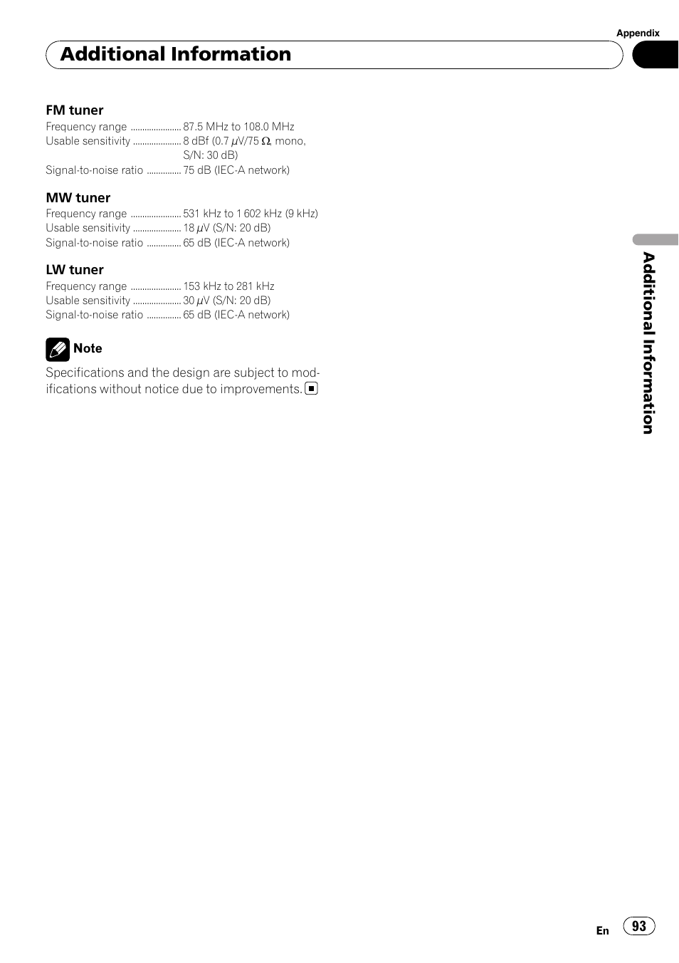 Additional information | Pioneer AVH-P4000DVD User Manual | Page 93 / 95