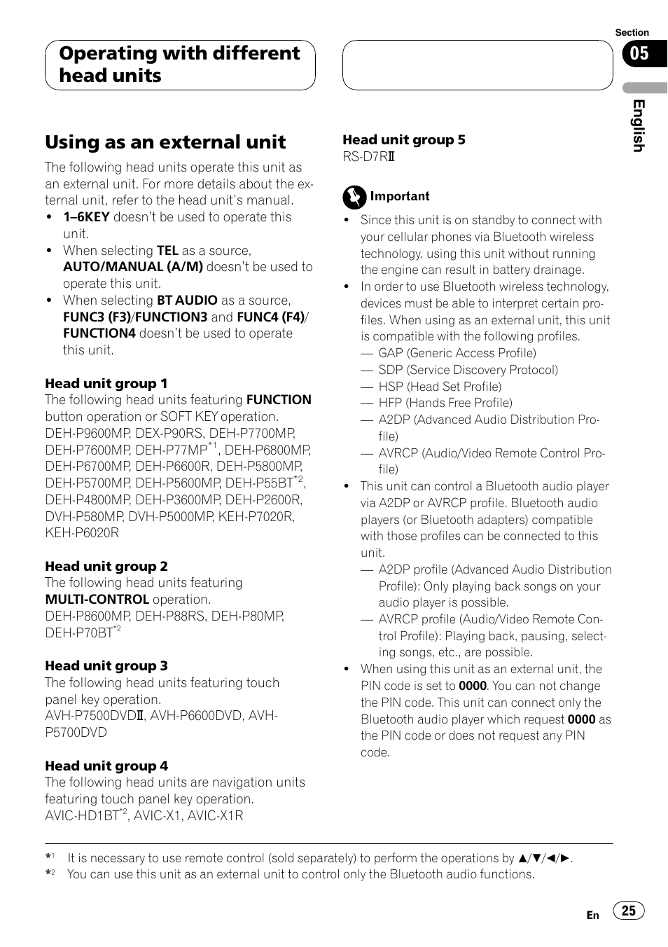 Using as an external unit, Operating with different head units | Pioneer CD-BTB100 User Manual | Page 25 / 175