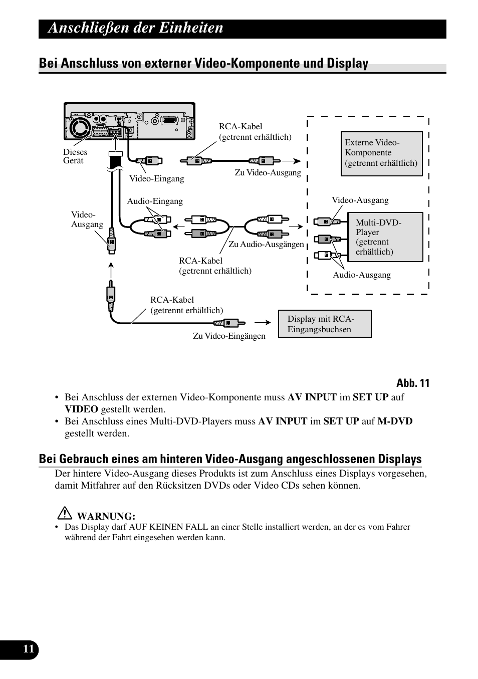 Bei anschluss von externer, Video-komponente und display, Anschließen der einheiten | Pioneer AVH-P5700DVD User Manual | Page 40 / 86