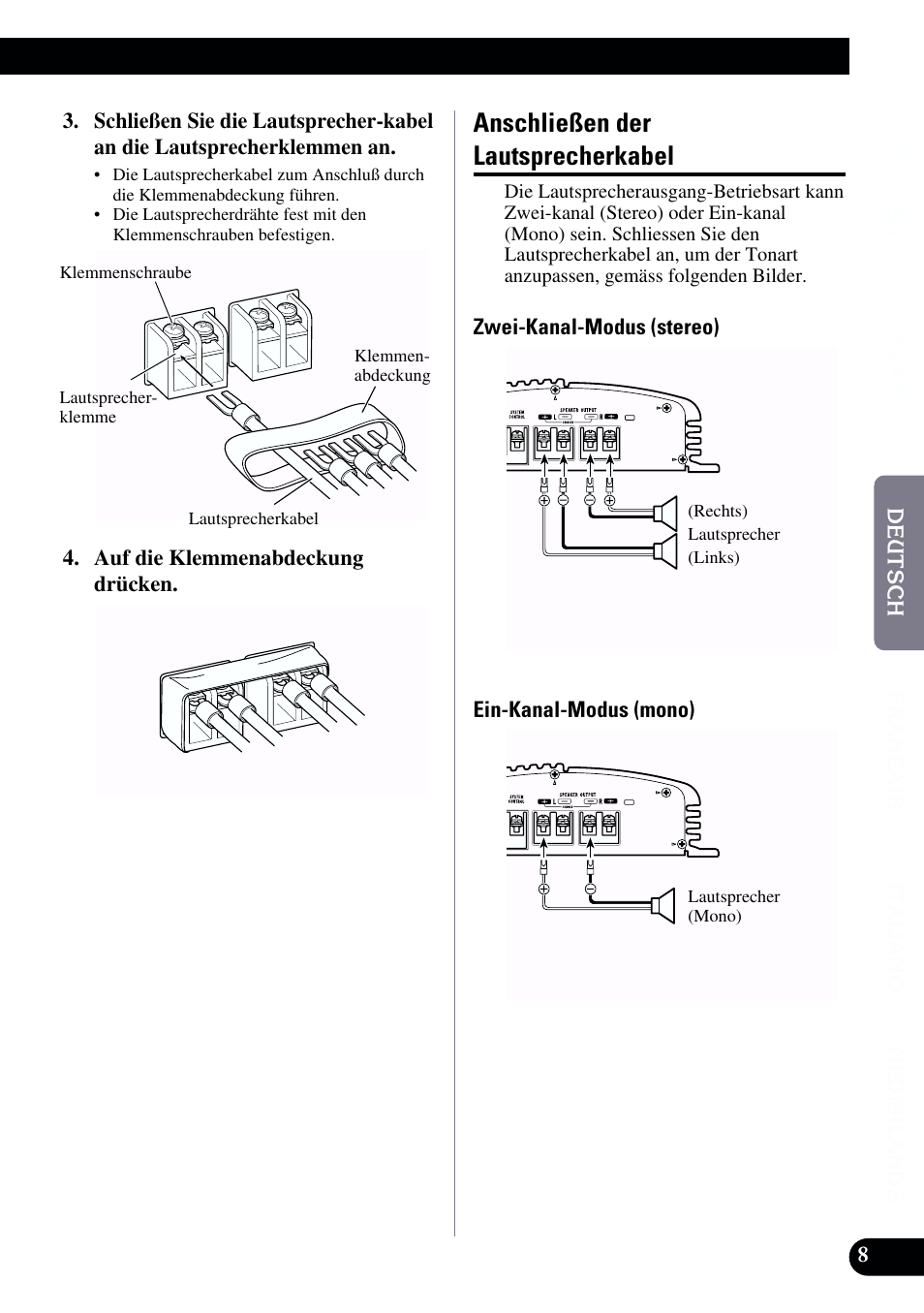 Anschließen der lautsprecherkabel | Pioneer GM-X962 User Manual | Page 29 / 64