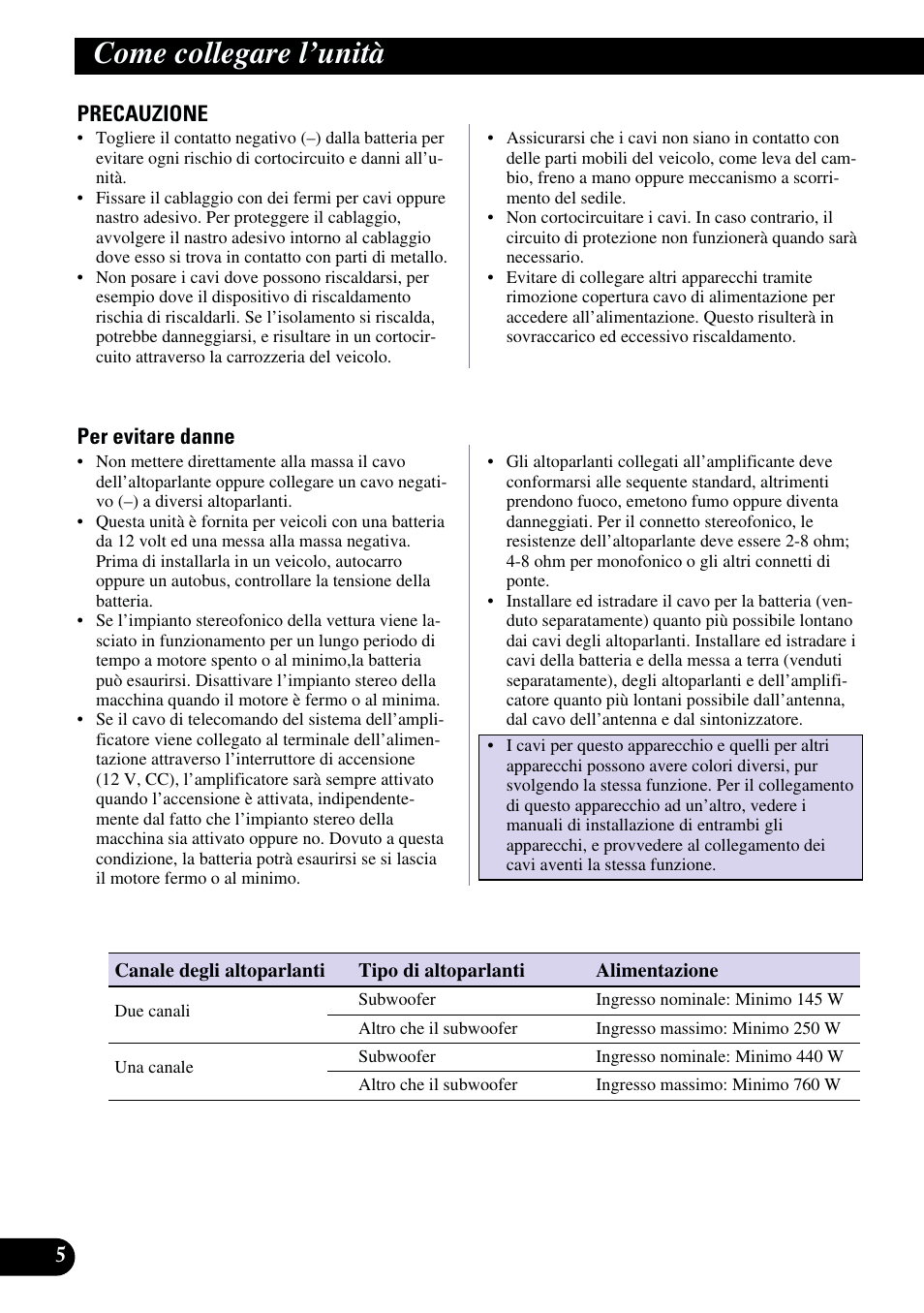 Come collegare i’unità, Come collegare l’unità | Pioneer GM-X962 User Manual | Page 46 / 64