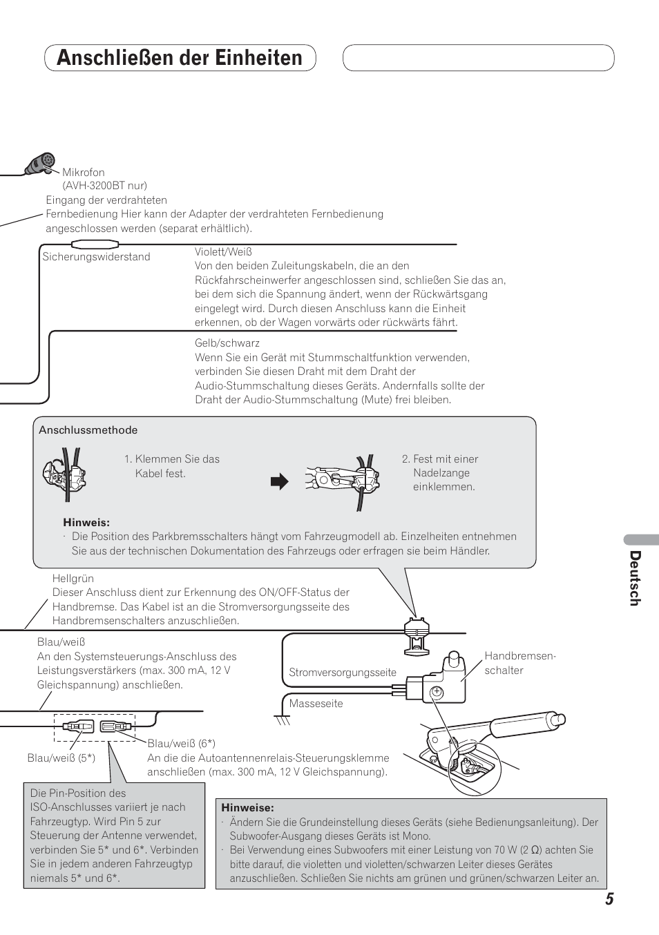 Anschließen der einheiten, Deutsch | Pioneer AVH-P4200DVD User Manual | Page 69 / 100