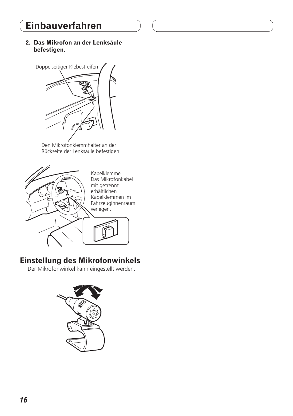 Einstellung des mikrofonwinkels, Einbauverfahren | Pioneer AVH-P4200DVD User Manual | Page 80 / 100