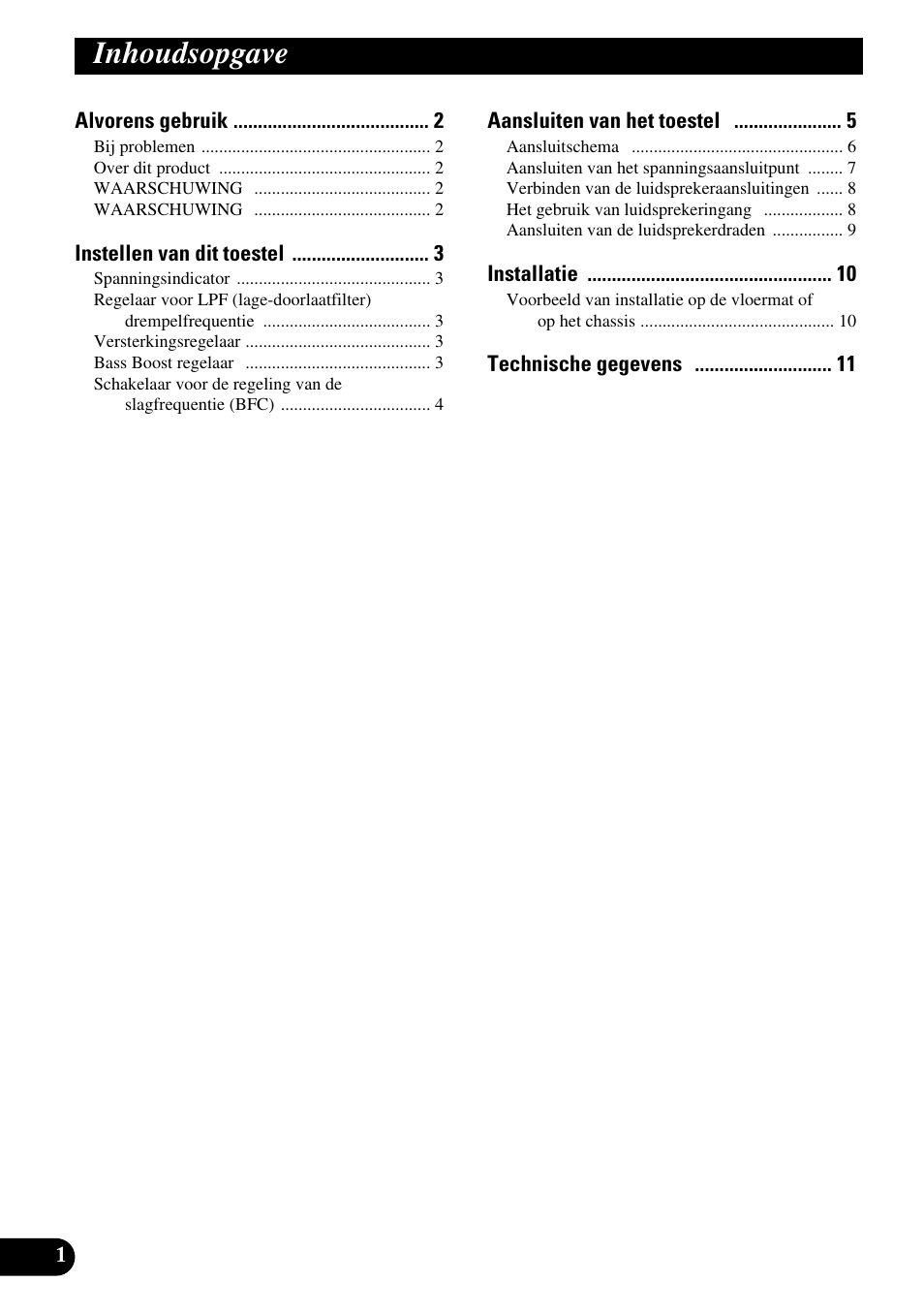 Inhoudsopgave | Pioneer GM-7100M User Manual | Page 62 / 73