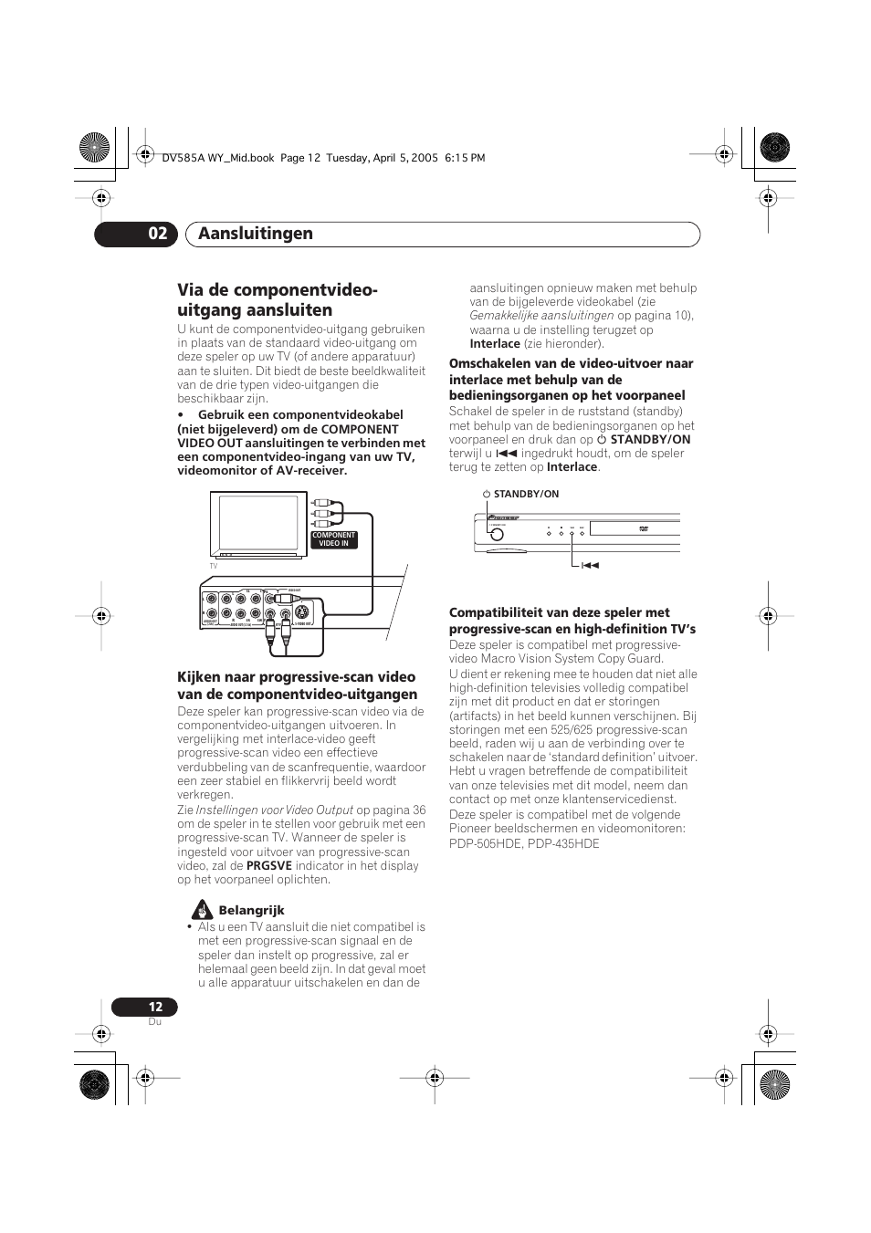 Via de componentvideo-uitgang aansluiten, Aansluitingen 02, Via de componentvideo- uitgang aansluiten | Pioneer DV-585A-s User Manual | Page 64 / 108