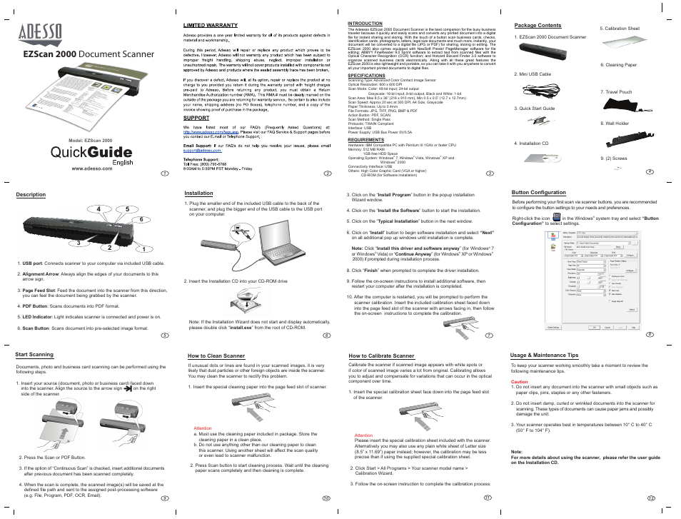 Adesso EZSCAN 2000 User Manual | 1 page