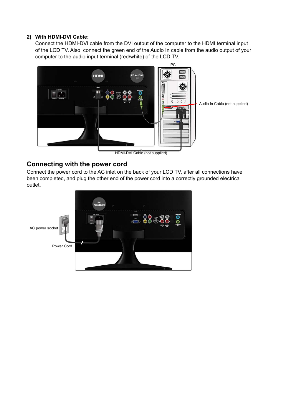 Connecting with the power cord | AOC Envision Series L22H998 User Manual | Page 21 / 40