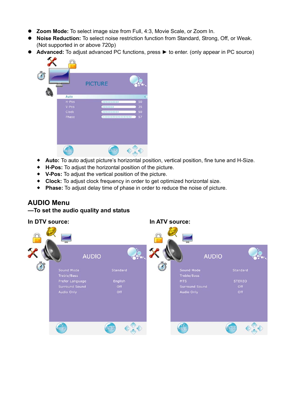 Audio menu | AOC Envision Series L22H998 User Manual | Page 27 / 40