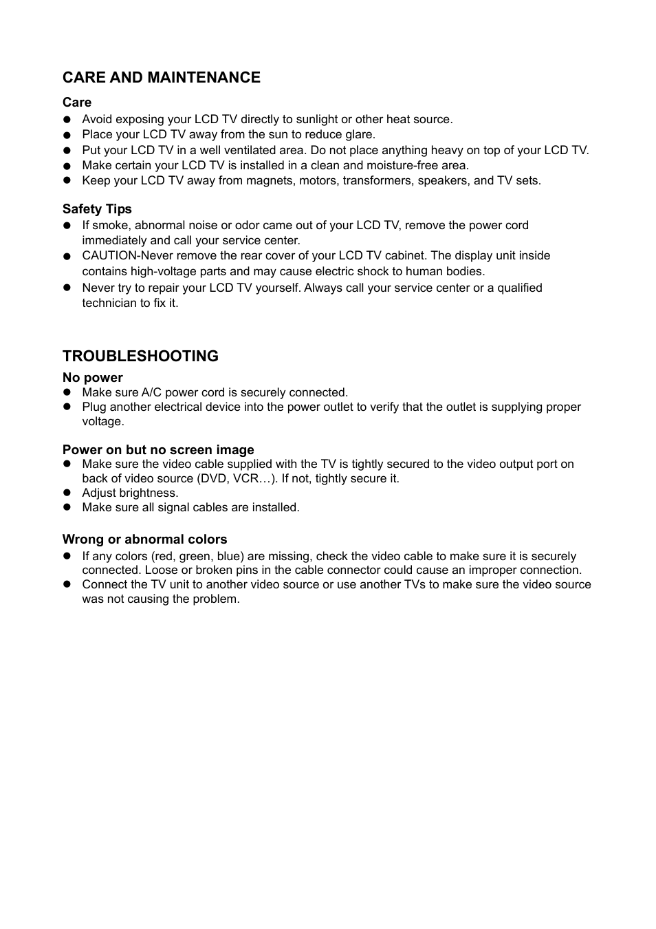 Care and maintenance, Troubleshooting | AOC Envision Series L22H998 User Manual | Page 40 / 40