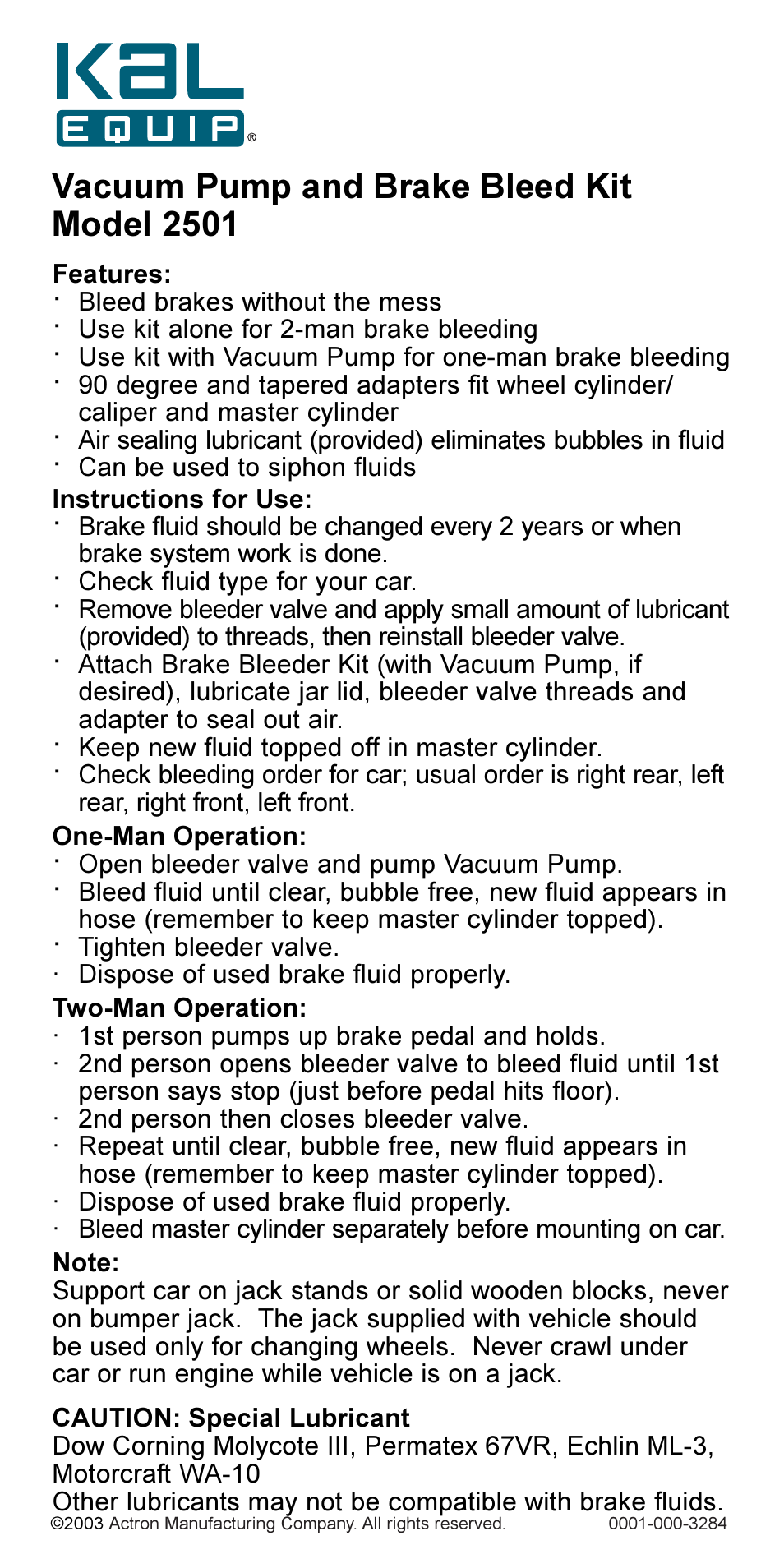 Actron 2501 User Manual | 2 pages