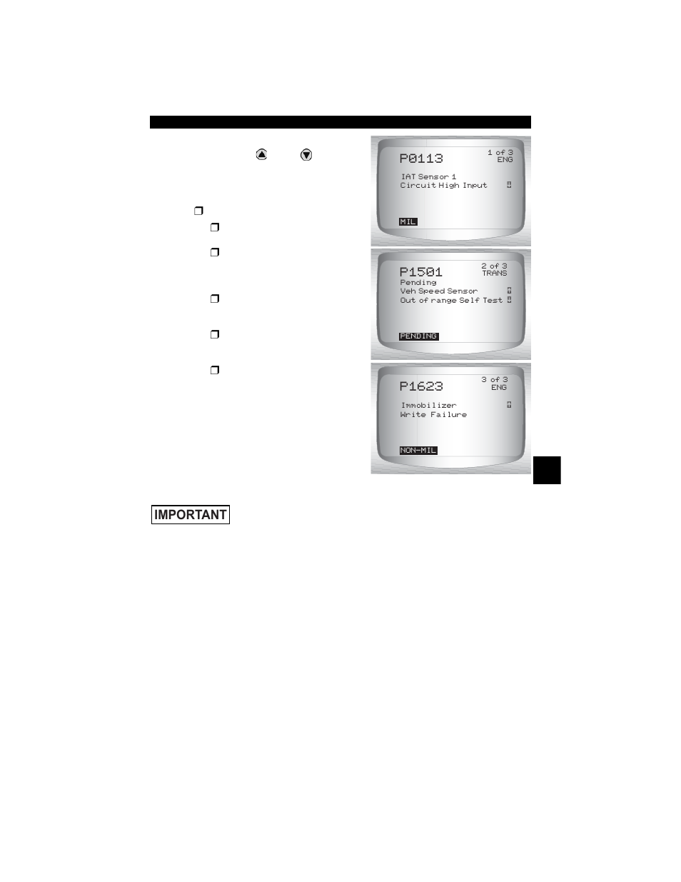 Important, P0113, P1501 | P1623 | Actron CP9190 User Manual | Page 155 / 238