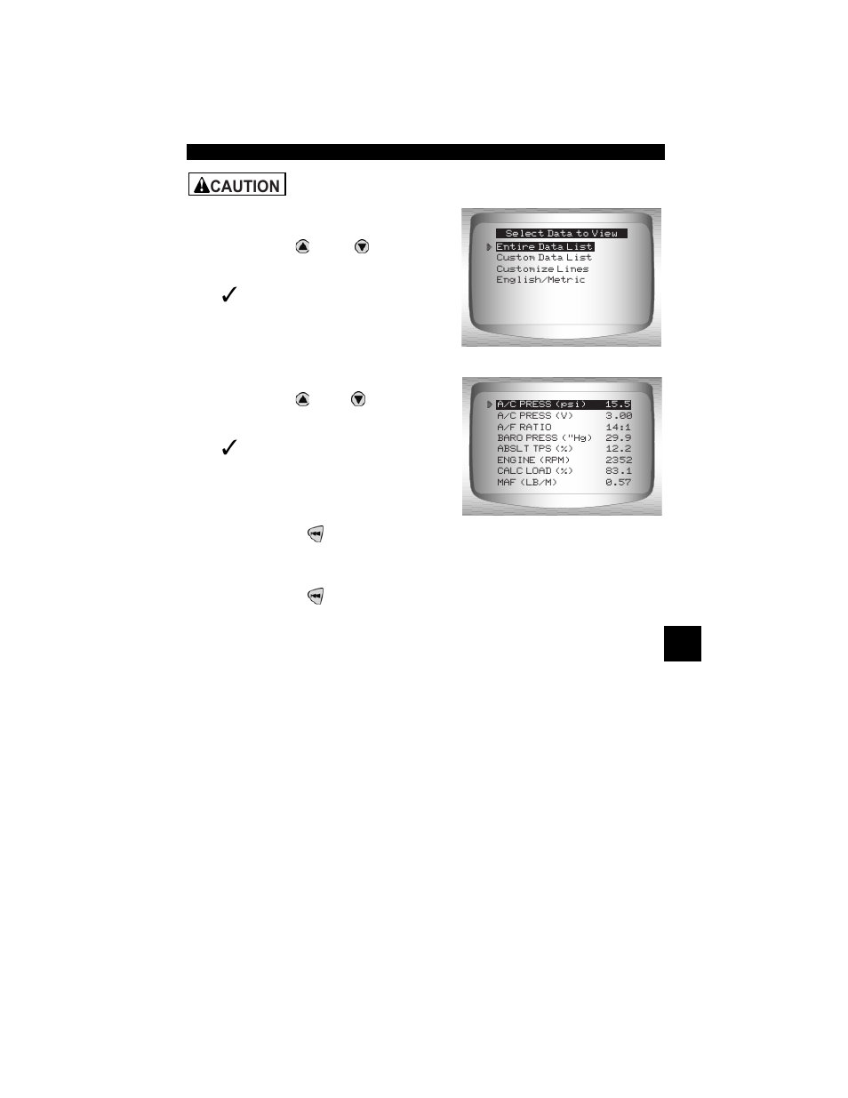 Caution | Actron CP9190 User Manual | Page 161 / 238
