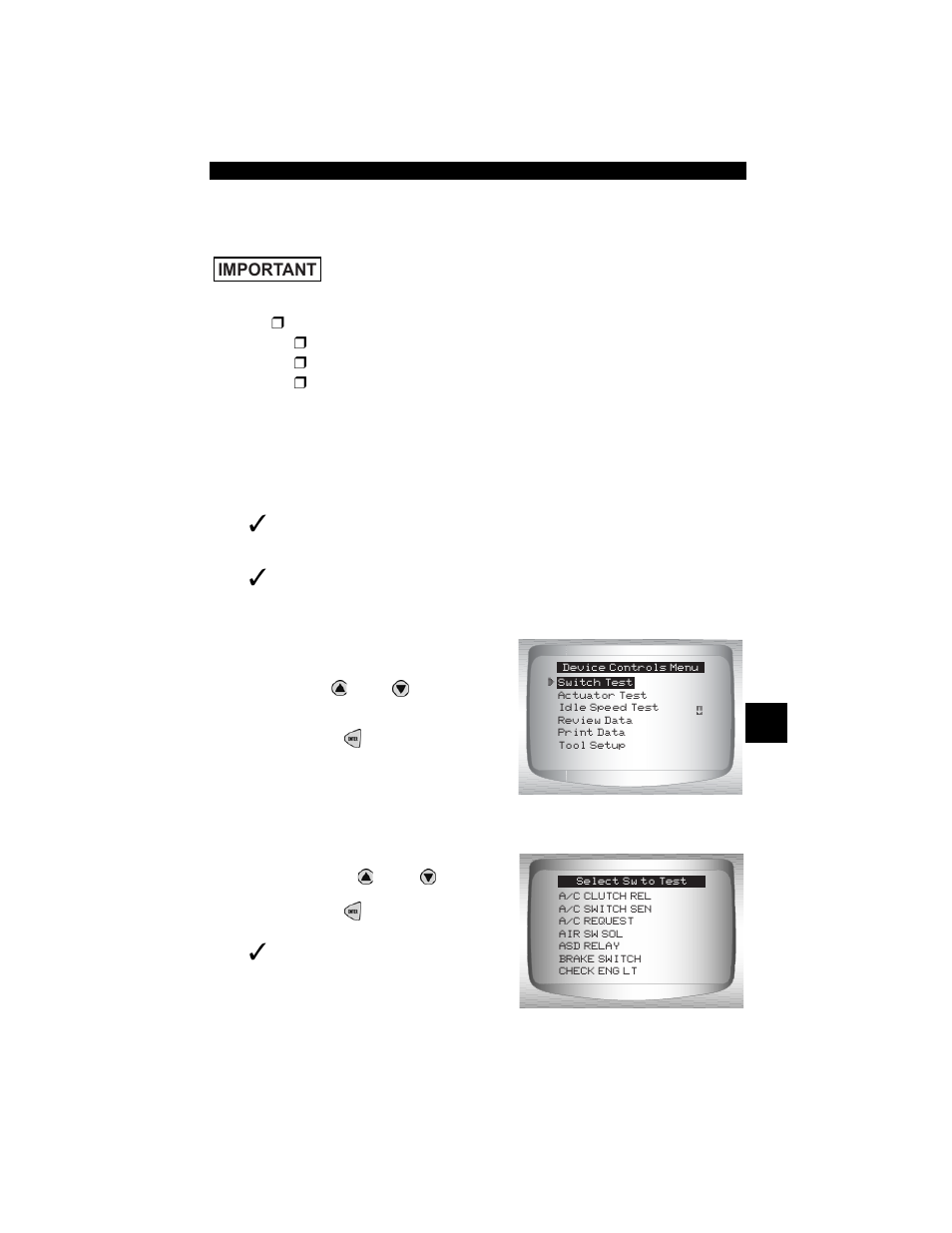 Device controls menu, Switch test | Actron CP9190 User Manual | Page 167 / 238
