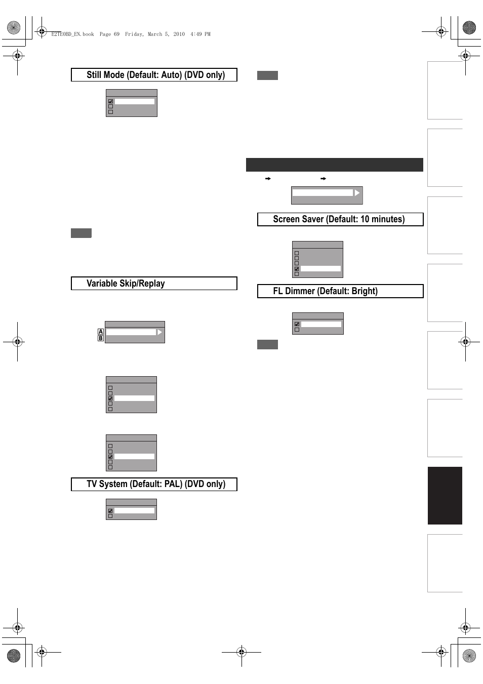 Display, G still mode (default: auto) (dvd only) | Toshiba RD100 User Manual | Page 69 / 80