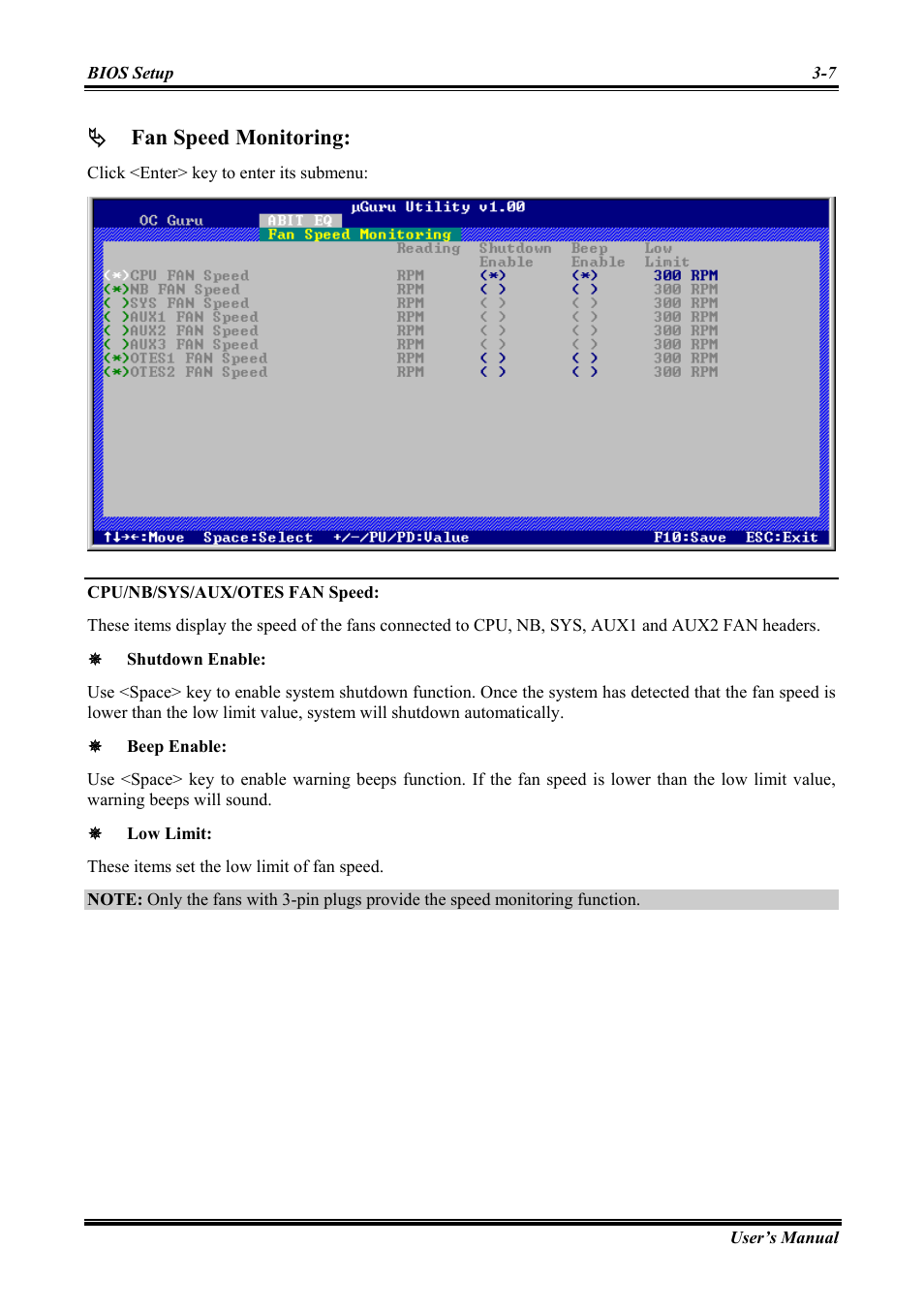 Cpu/nb/sys/aux/otes fan speed, Fan speed monitoring | Abit Intel Pentium 4 System Board Socket 775 AW8 User Manual | Page 35 / 80