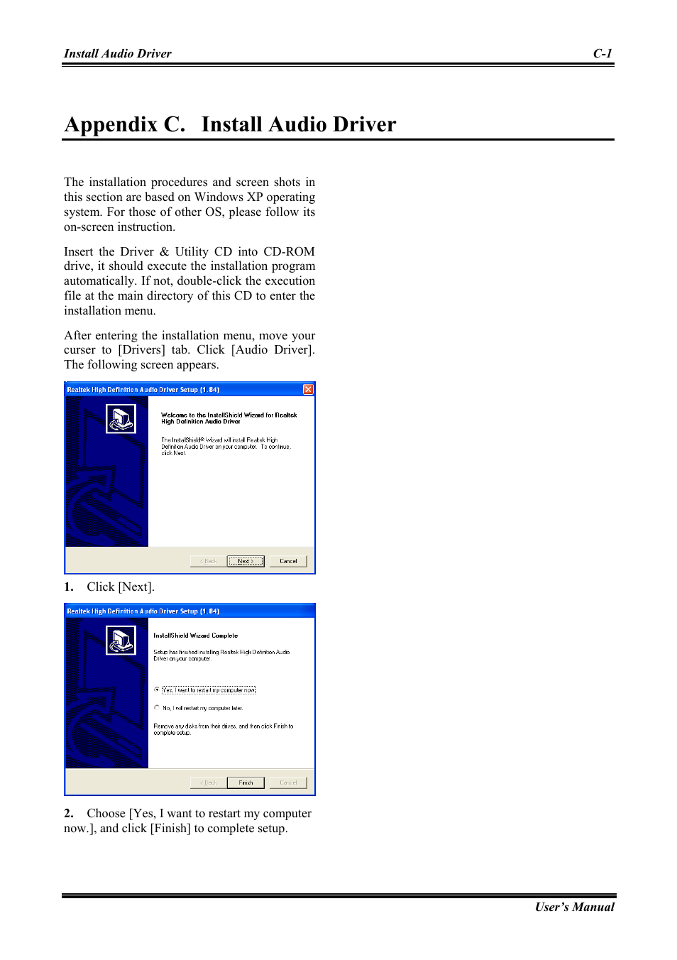Install audio driver, Appendix c, Appendix c. install audio driver | Abit Intel Pentium 4 System Board Socket 775 AW8 User Manual | Page 57 / 80