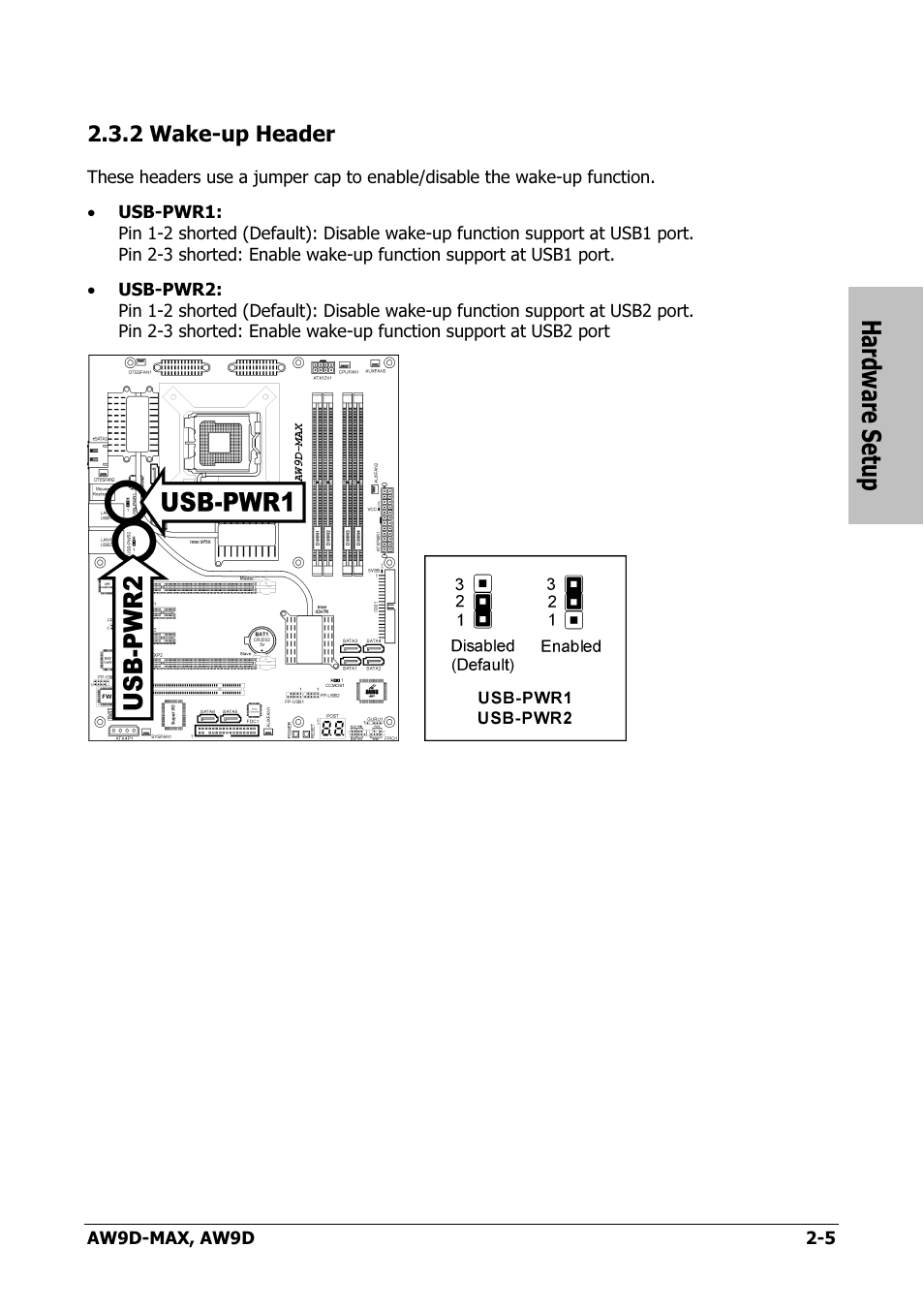 Wake-up header, 2 wake-up header -5, Hardware setup | Abit AW9D-MAX User Manual | Page 13 / 88