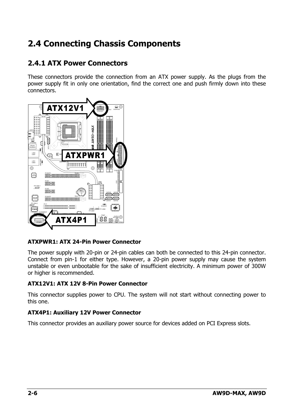 Connecting chassis components, Atx power connectors, 4 connecting chassis components -6 | 1 atx power connectors -6, 4 connecting chassis components | Abit AW9D-MAX User Manual | Page 14 / 88