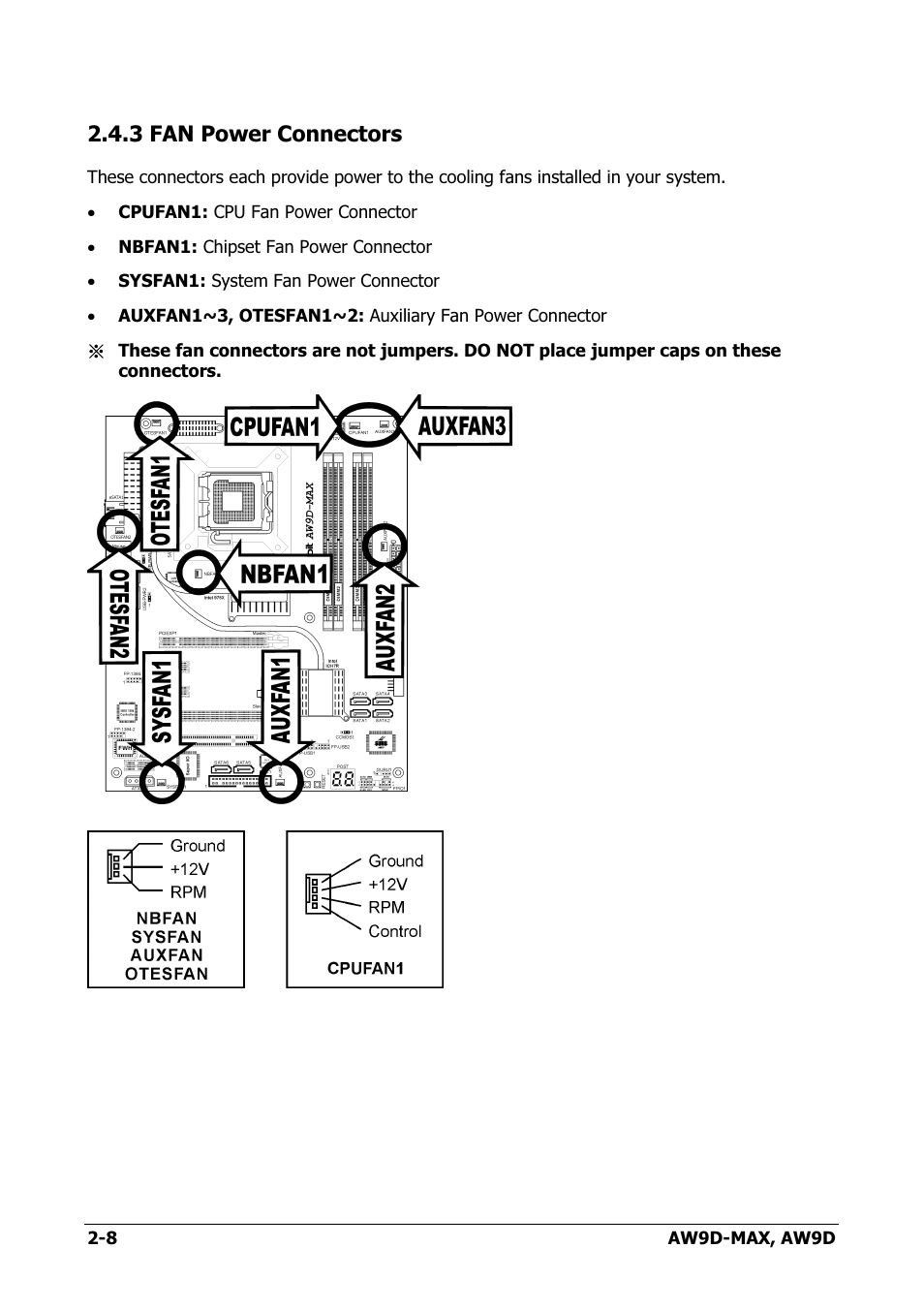 Fan power connectors, 3 fan power connectors -8, 3 fan power connectors | Abit AW9D-MAX User Manual | Page 16 / 88