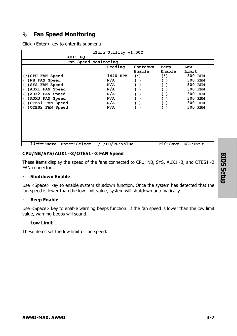 Bios setup, Fan speed monitoring | Abit AW9D-MAX User Manual | Page 43 / 88