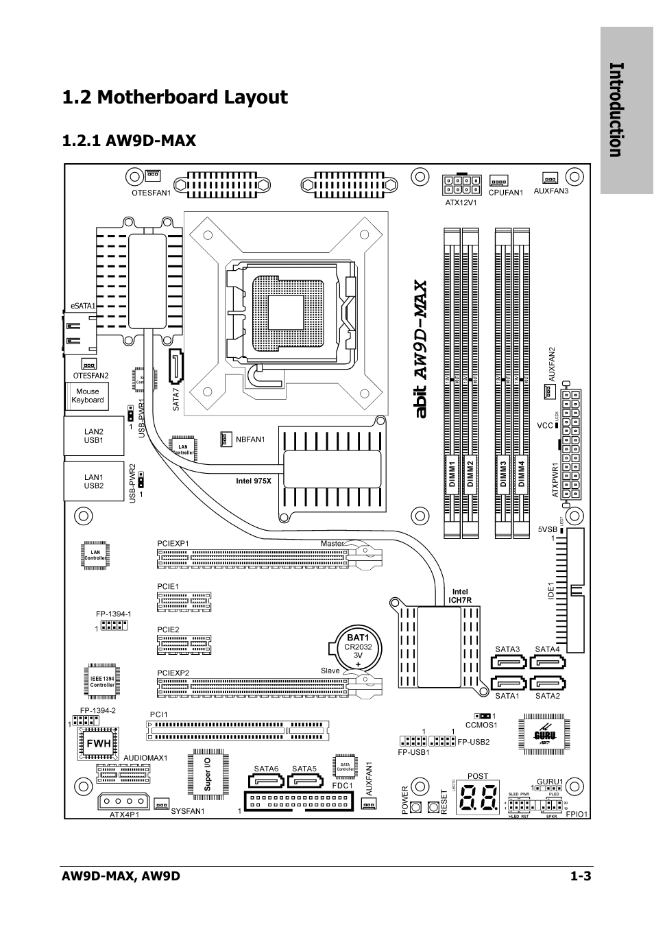 Motherboard layout, Aw9d-max, 2 motherboard layout -3 | 1 aw9d-max -3, Introduction, 2 motherboard layout | Abit AW9D-MAX User Manual | Page 7 / 88