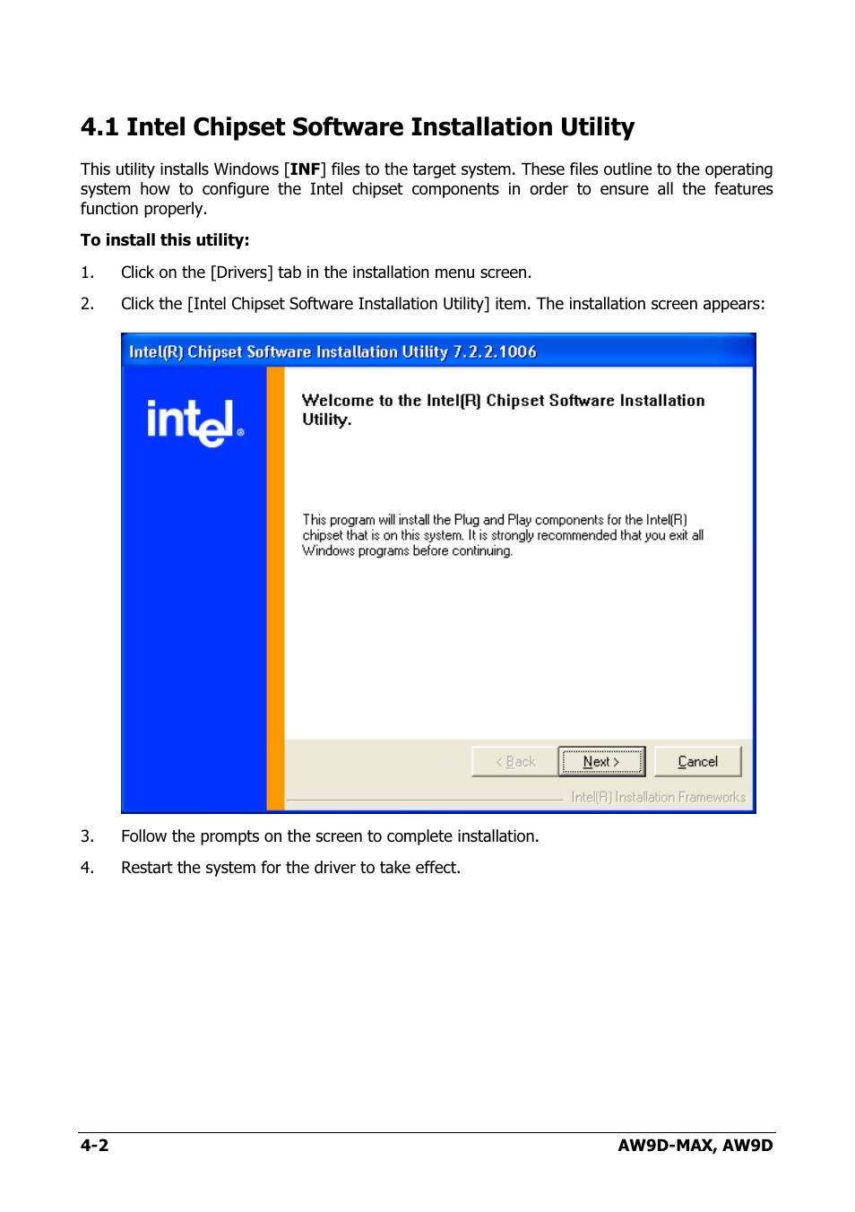 Intel chipset software installation utility, 1 intel chipset software installation utility -2, 1 intel chipset software installation utility | Abit AW9D-MAX User Manual | Page 70 / 88