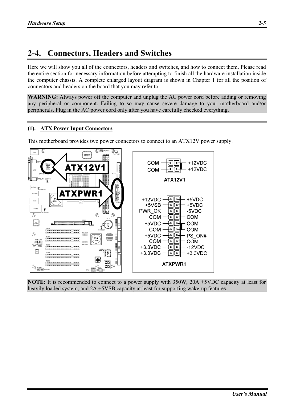 Connectors, headers and switches, Connectors, headers and switches -5, Atx power input connectors -5 | 4. connectors, headers and switches | Abit AMD ATHLON KV8 PRO User Manual | Page 13 / 80