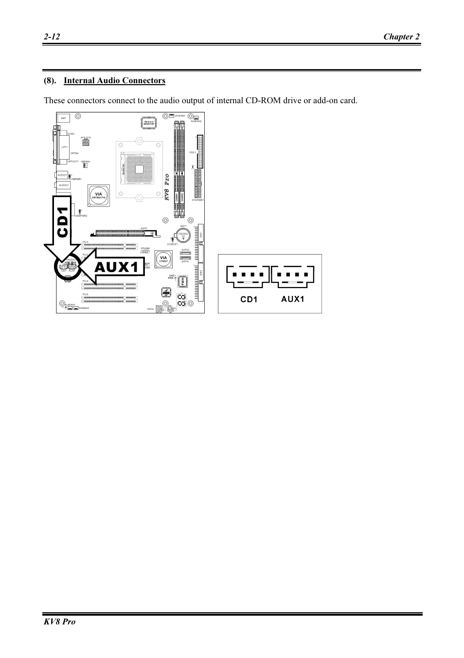 Internal audio connectors -12 | Abit AMD ATHLON KV8 PRO User Manual | Page 20 / 80