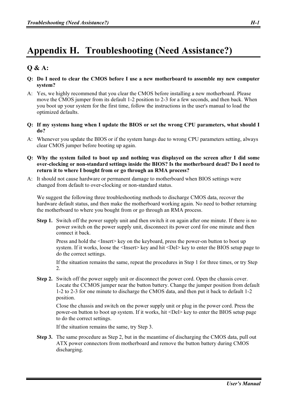 Troubleshooting (need assistance?), Q & a, Appendix h | Appendix h. troubleshooting (need assistance?) | Abit AMD ATHLON KV8 PRO User Manual | Page 73 / 80