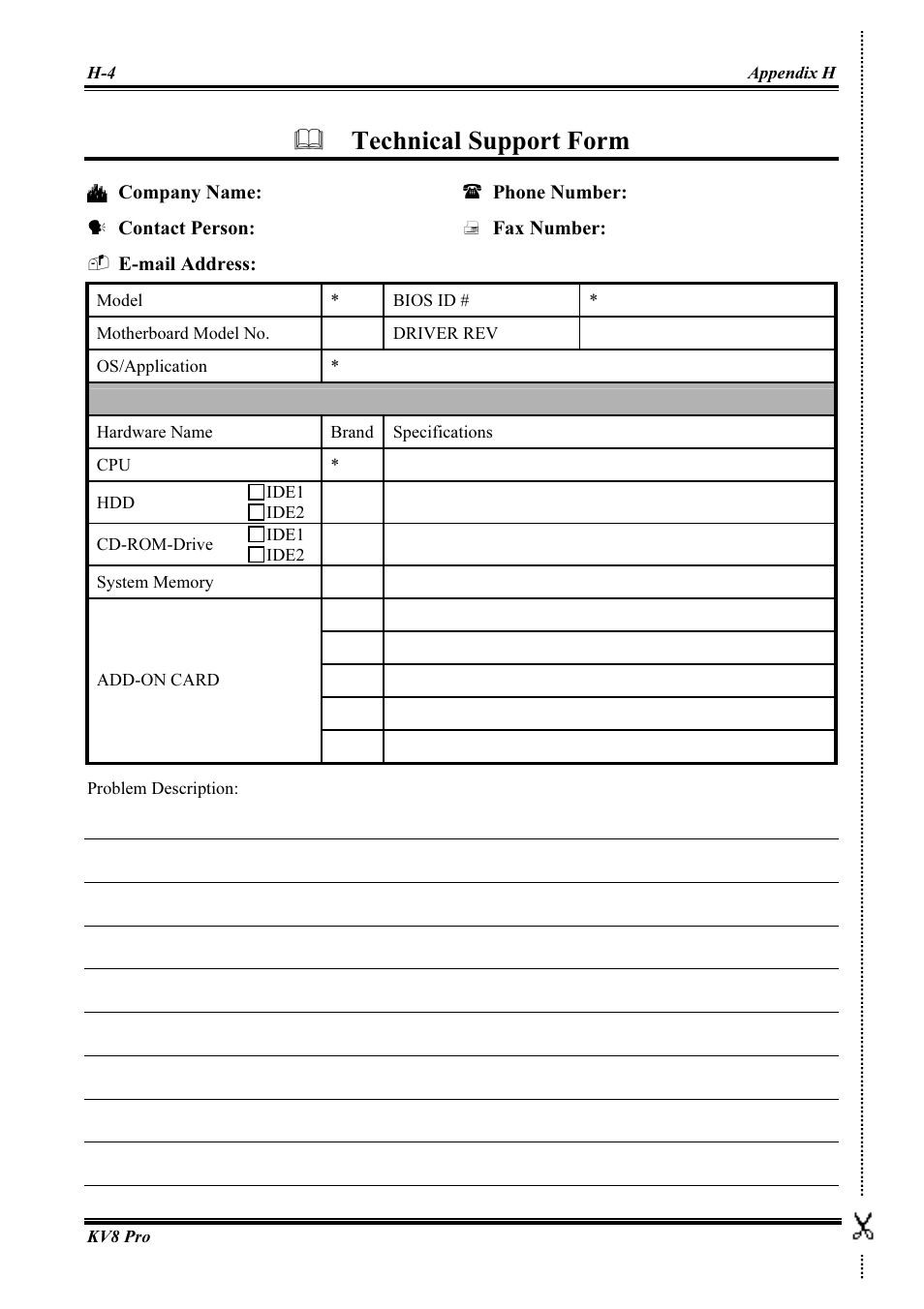 Technical support form | Abit AMD ATHLON KV8 PRO User Manual | Page 76 / 80