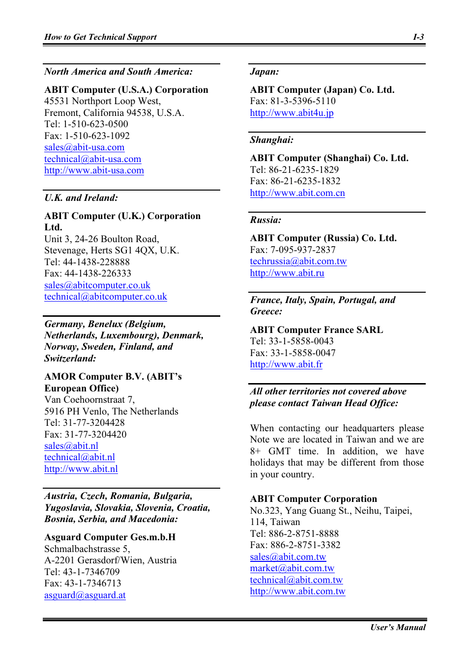 Asguard computer ges.m.b.h, Abit computer france sarl | Abit AMD ATHLON KV8 PRO User Manual | Page 79 / 80