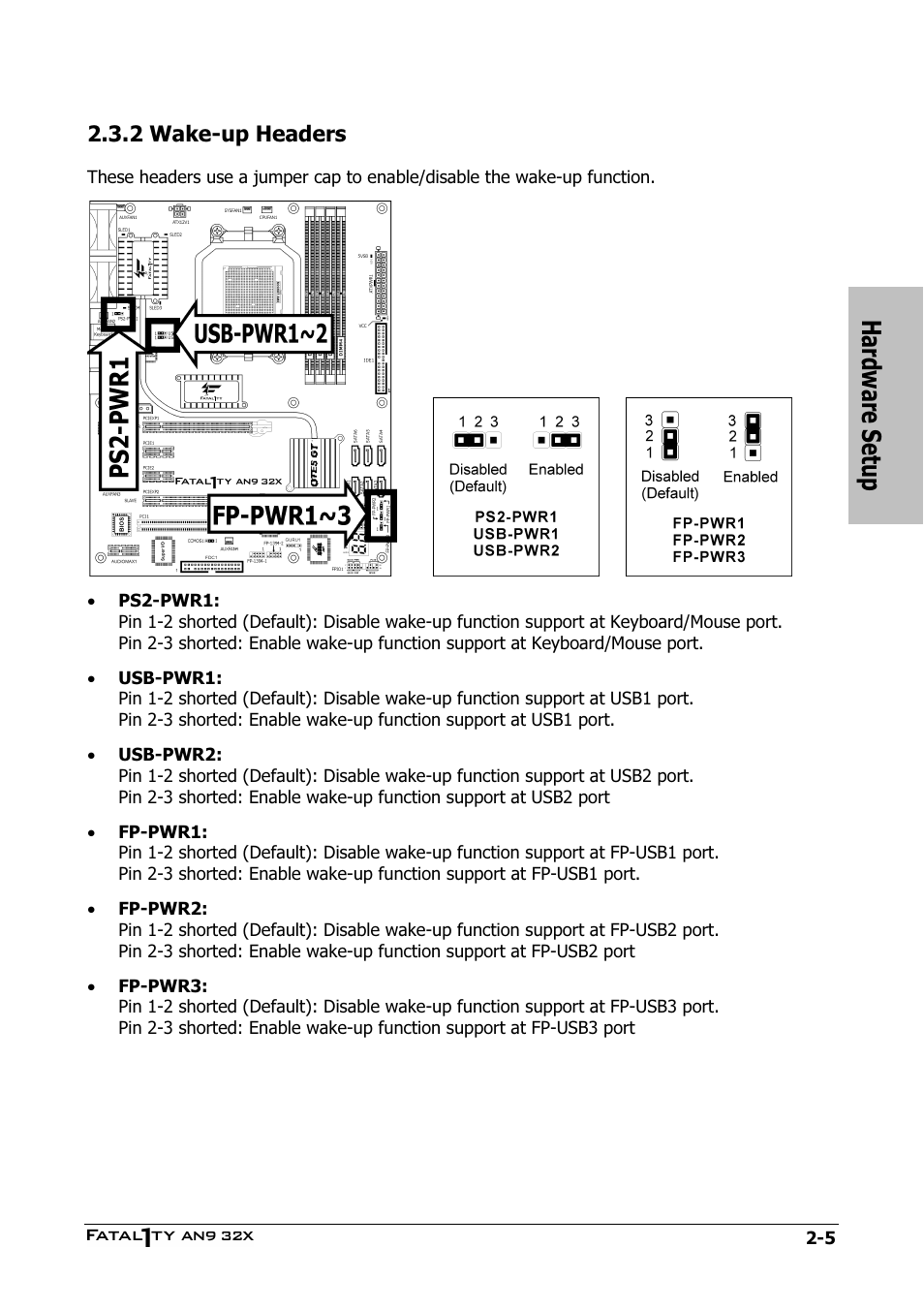 Wake-up headers, 2 wake-up headers -5, Hardware setup | Abit AN9 32X User Manual | Page 15 / 56