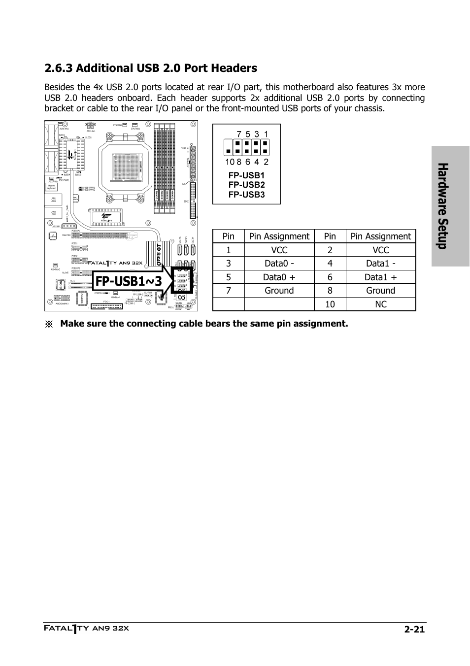 Additional usb 2.0 port headers, 3 additional usb 2.0 port headers -21, Hardware setup | Abit AN9 32X User Manual | Page 31 / 56