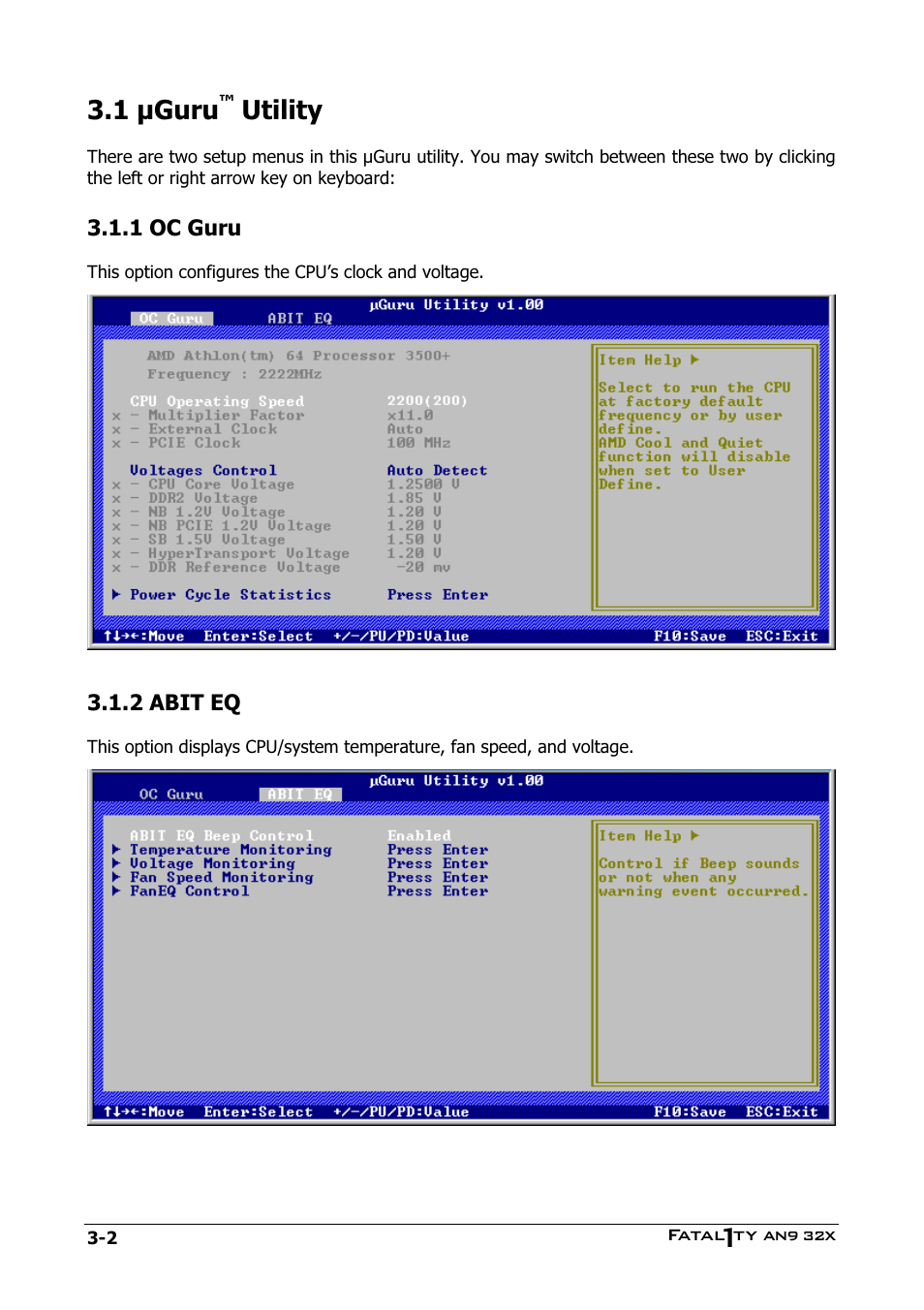 Μguru™ utility, Oc guru, Abit eq | 1 µguru, Utility -2, 1 oc guru -2, 2 abit eq -2, Utility | Abit AN9 32X User Manual | Page 40 / 56