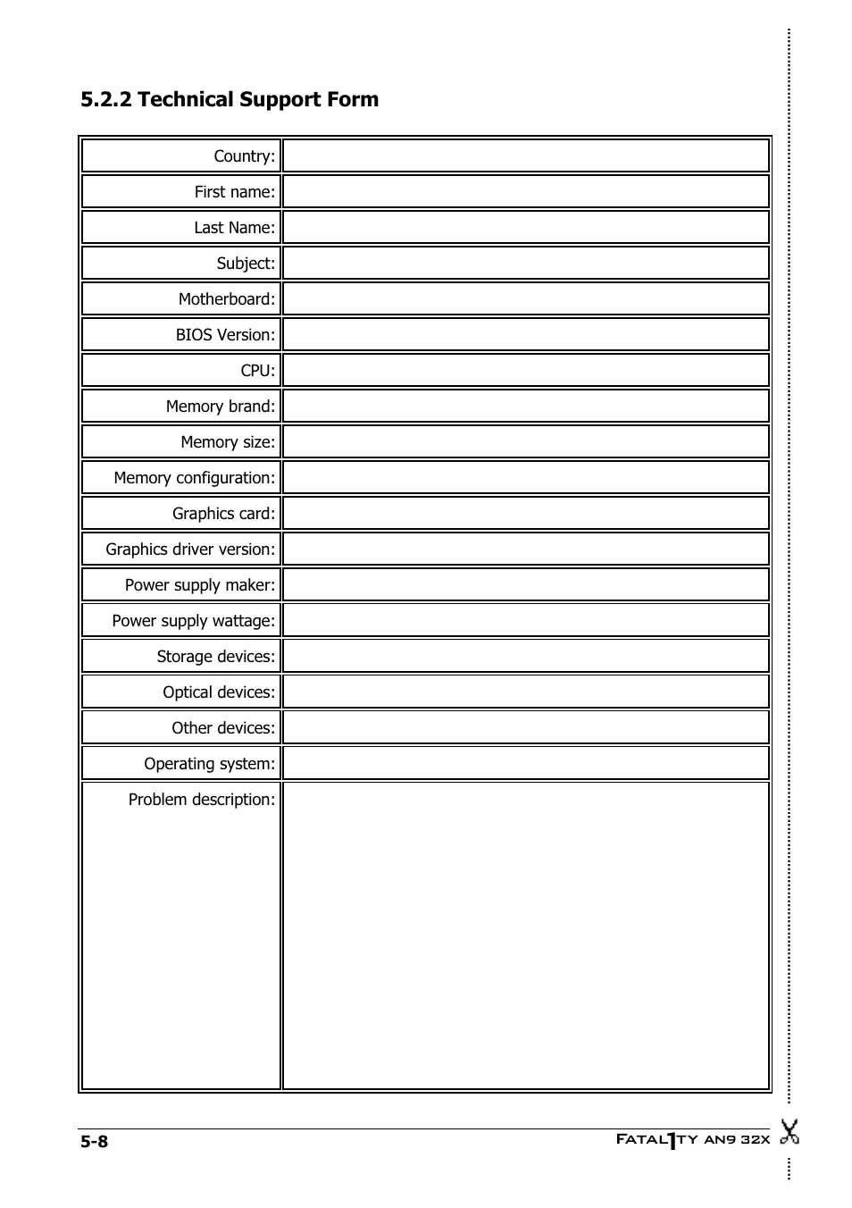 Technical support form, Technical support form -8, 2 technical support form | Abit AN9 32X User Manual | Page 54 / 56