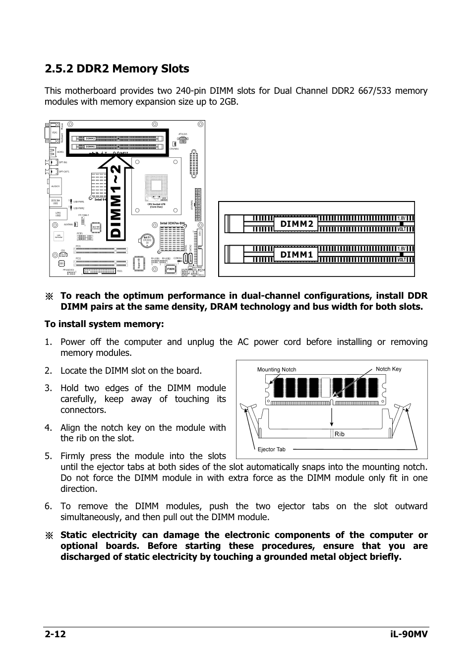 Ddr2 memory slots, 2 ddr2 memory slots -12 | Abit IL-90MV User Manual | Page 20 / 72