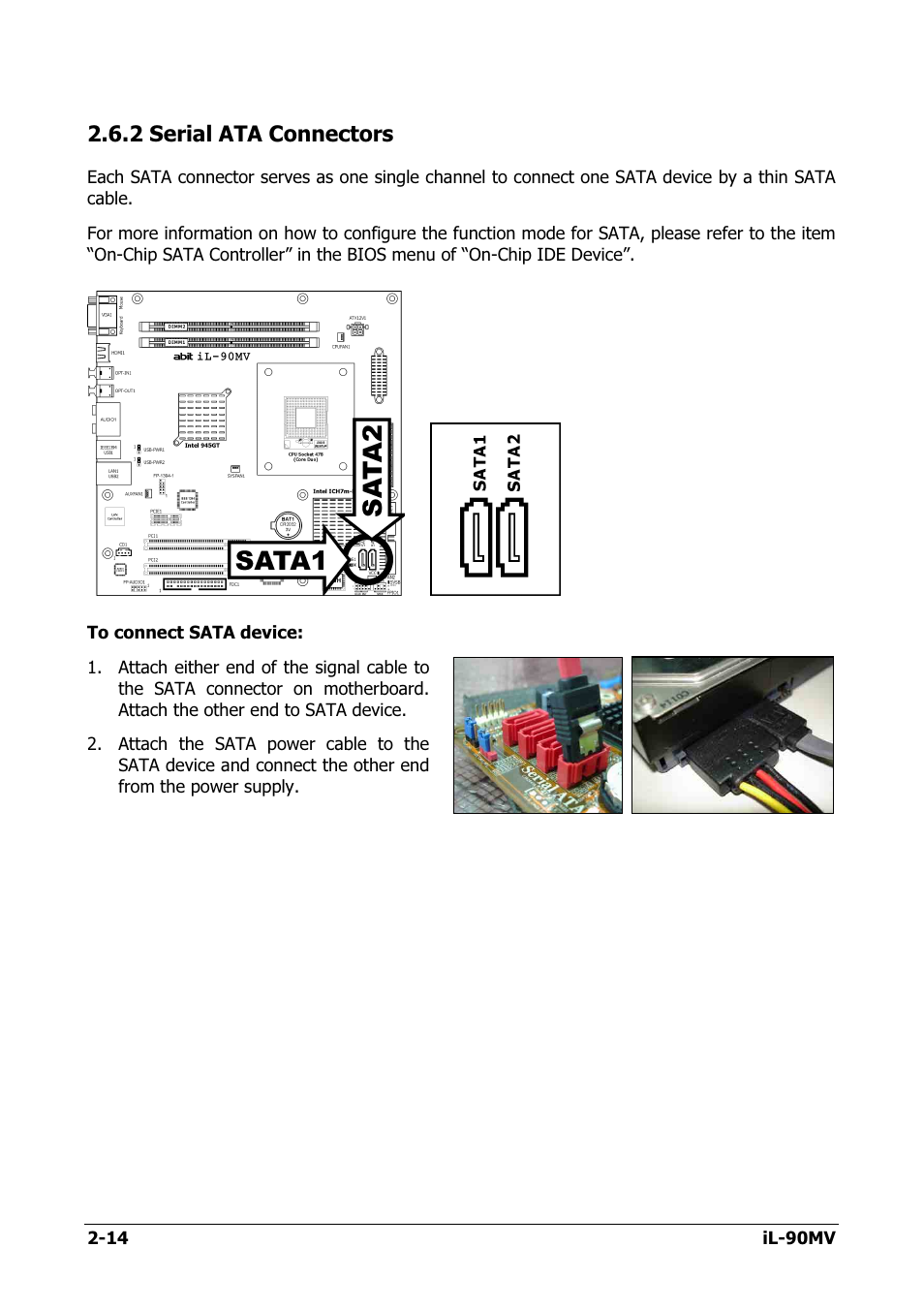 Serial ata connectors, 2 serial ata connectors -14, 2 serial ata connectors | Abit IL-90MV User Manual | Page 22 / 72