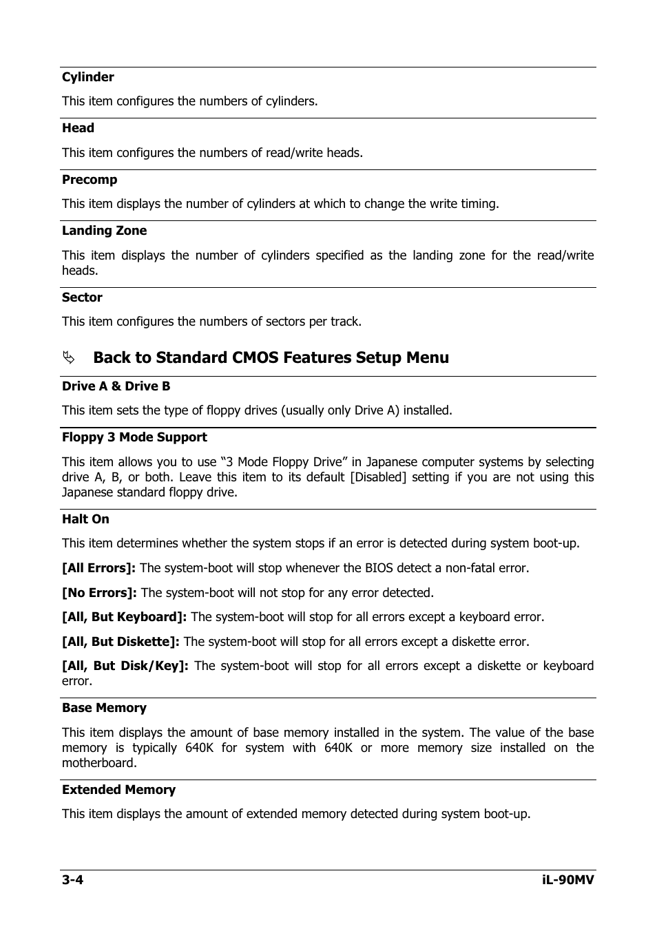 Back to standard cmos features setup menu | Abit IL-90MV User Manual | Page 32 / 72