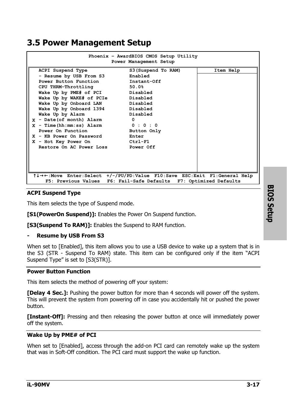 Power management setup, 5 power management setup -17, Bios setup | 5 power management setup | Abit IL-90MV User Manual | Page 45 / 72