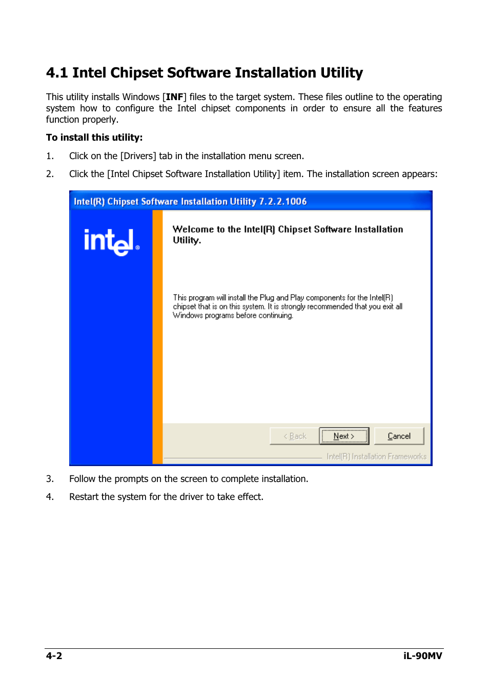 Intel chipset software installation utility, 1 intel chipset software installation utility -2, 1 intel chipset software installation utility | Abit IL-90MV User Manual | Page 54 / 72