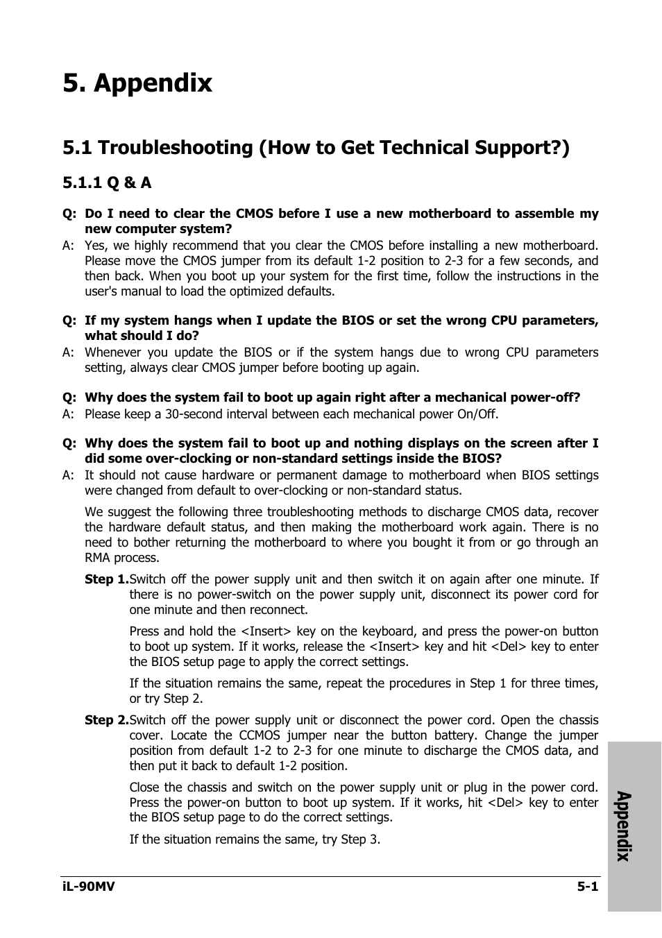 Appendix, Troubleshooting (how to get technical support?), Q & a | Appendix -1, 1 q & a -1, 1 troubleshooting (how to get technical support?) | Abit IL-90MV User Manual | Page 67 / 72
