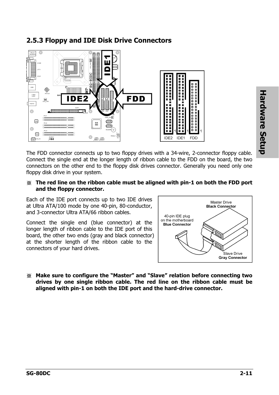 Floppy and ide disk drive connectors, 3 floppy and ide disk drive connectors -11, Hardware setup | Abit SG-80DC User Manual | Page 19 / 32